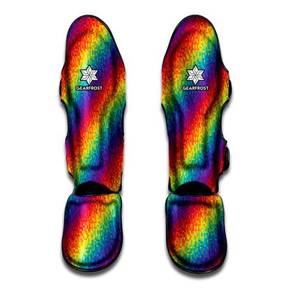 Pixel Rainbow Pattern Print Muay Thai Shin Guard