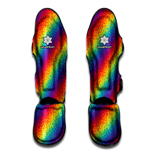 Pixel Rainbow Pattern Print Muay Thai Shin Guard