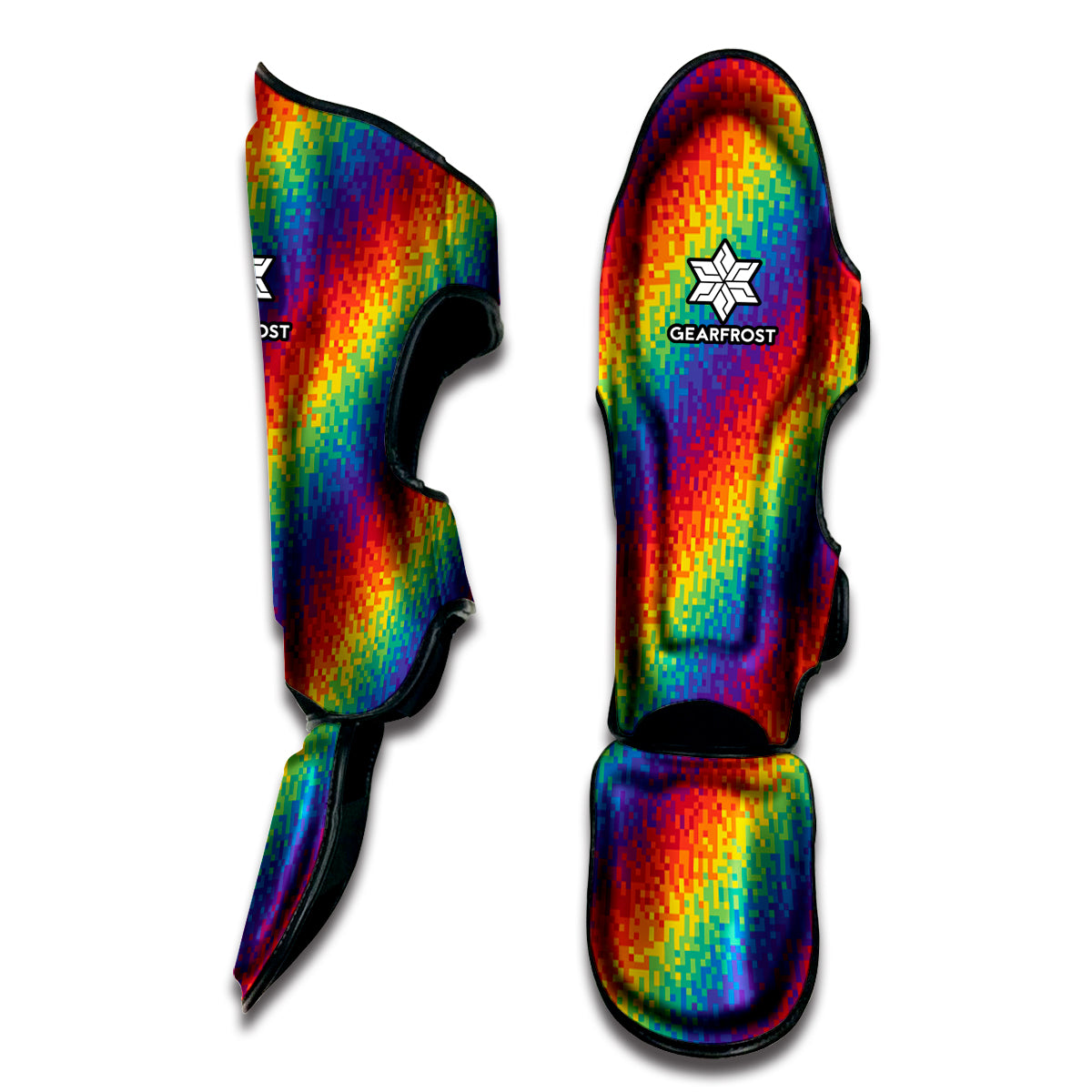 Pixel Rainbow Pattern Print Muay Thai Shin Guard
