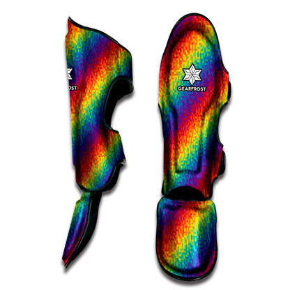 Pixel Rainbow Pattern Print Muay Thai Shin Guard