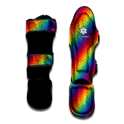 Pixel Rainbow Pattern Print Muay Thai Shin Guard