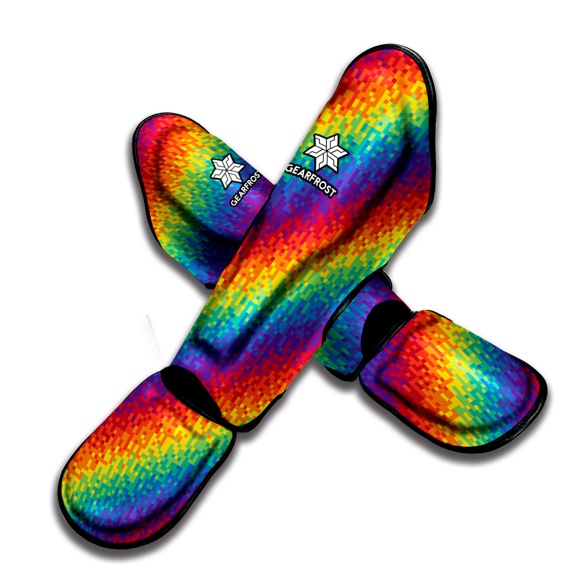 Pixel Rainbow Pattern Print Muay Thai Shin Guard