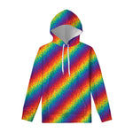 Pixel Rainbow Pattern Print Pullover Hoodie