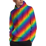 Pixel Rainbow Pattern Print Pullover Hoodie