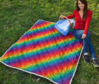 Pixel Rainbow Pattern Print Quilt