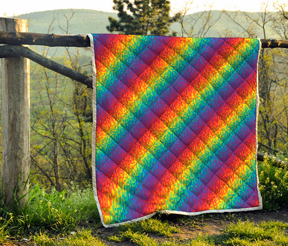 Pixel Rainbow Pattern Print Quilt