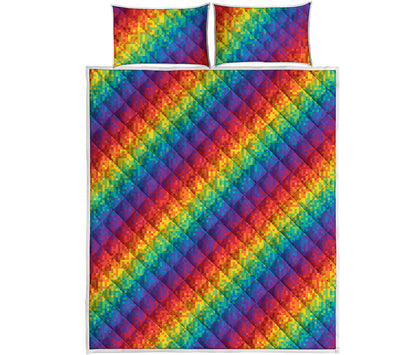 Pixel Rainbow Pattern Print Quilt Bed Set