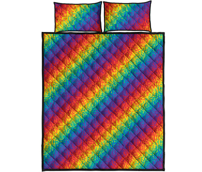 Pixel Rainbow Pattern Print Quilt Bed Set