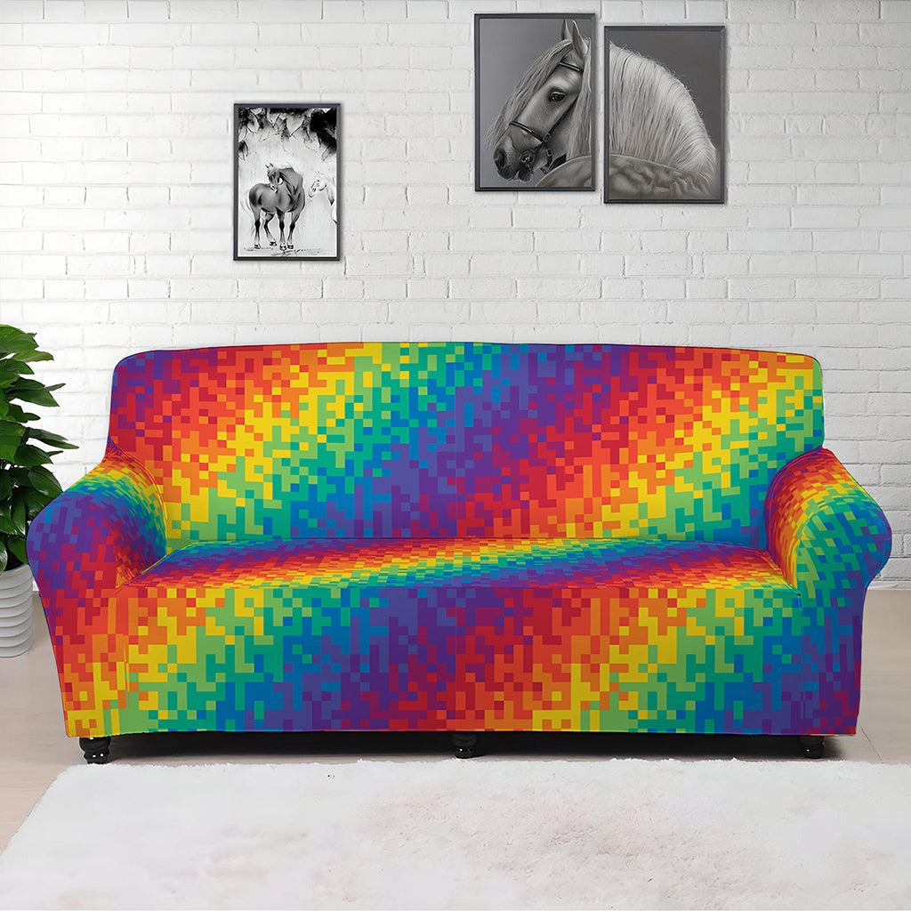 Pixel Rainbow Pattern Print Sofa Cover