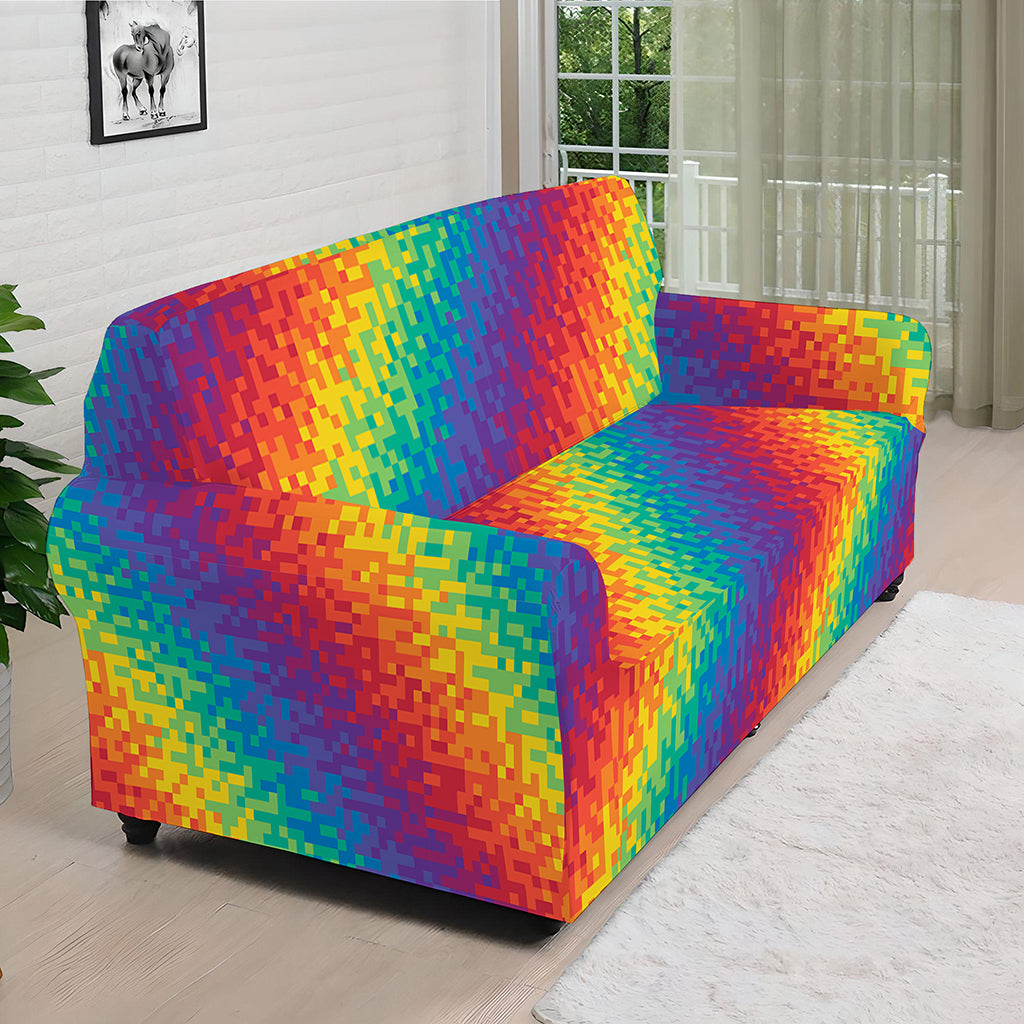 Pixel Rainbow Pattern Print Sofa Cover
