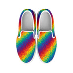 Pixel Rainbow Pattern Print White Slip On Shoes