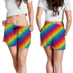 Pixel Rainbow Pattern Print Women's Shorts