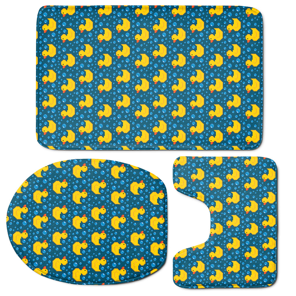 Pixel Rubber Duck Pattern Print 3 Piece Bath Mat Set