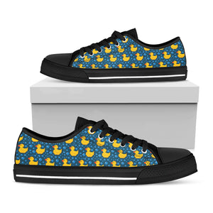 Pixel Rubber Duck Pattern Print Black Low Top Shoes