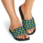 Pixel Rubber Duck Pattern Print Black Slide Sandals