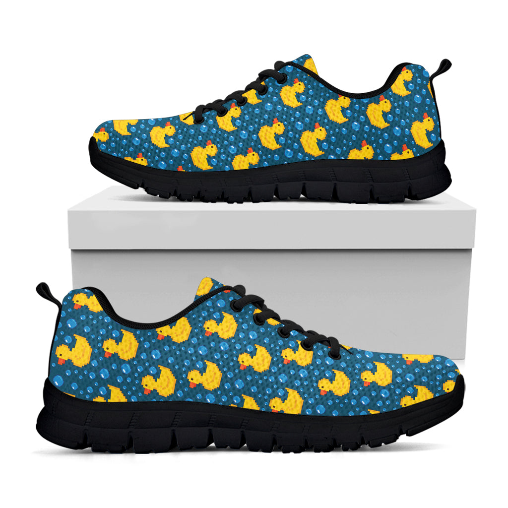 Pixel Rubber Duck Pattern Print Black Sneakers