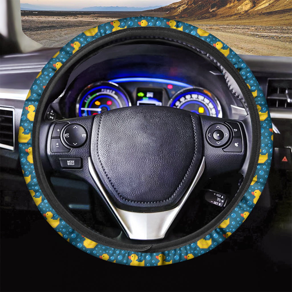 Pixel Rubber Duck Pattern Print Car Steering Wheel Cover