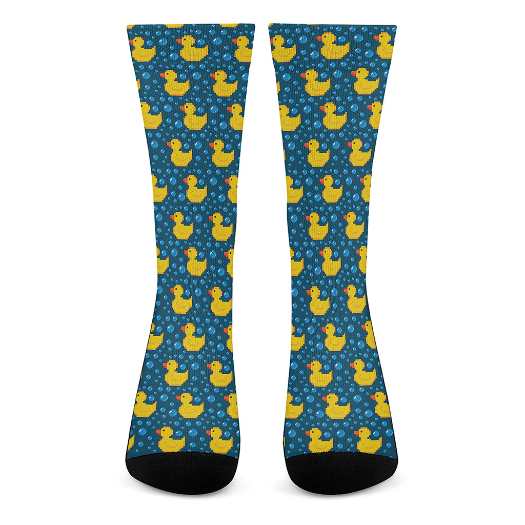 Pixel Rubber Duck Pattern Print Crew Socks