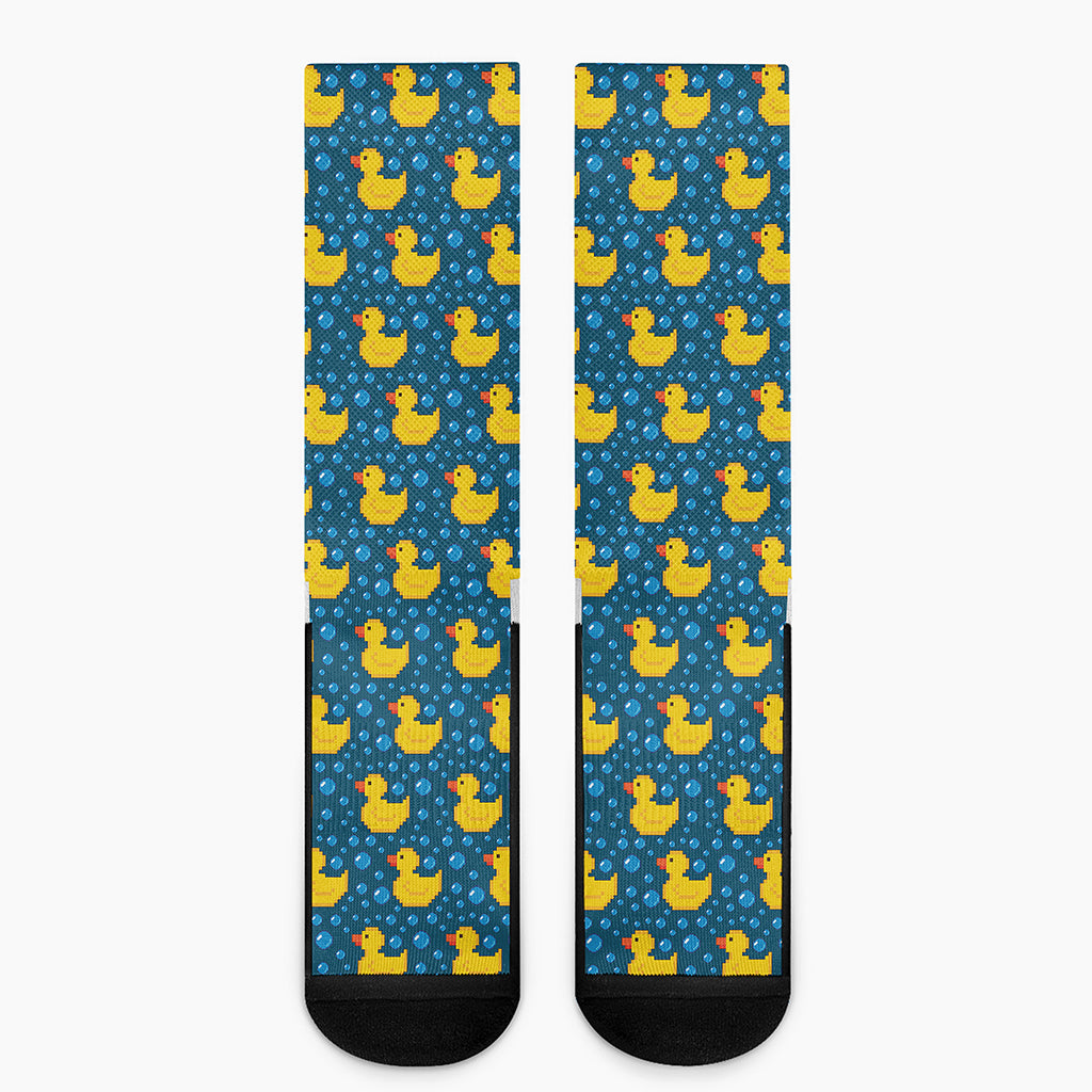 Pixel Rubber Duck Pattern Print Crew Socks