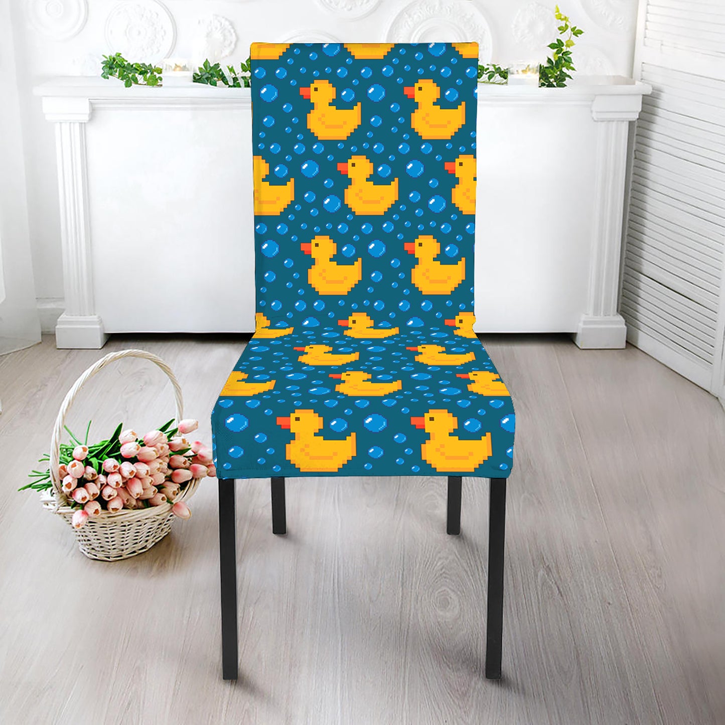 Pixel Rubber Duck Pattern Print Dining Chair Slipcover