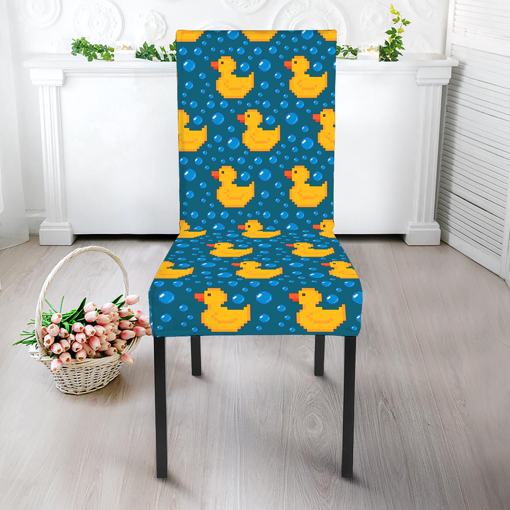 Pixel Rubber Duck Pattern Print Dining Chair Slipcover