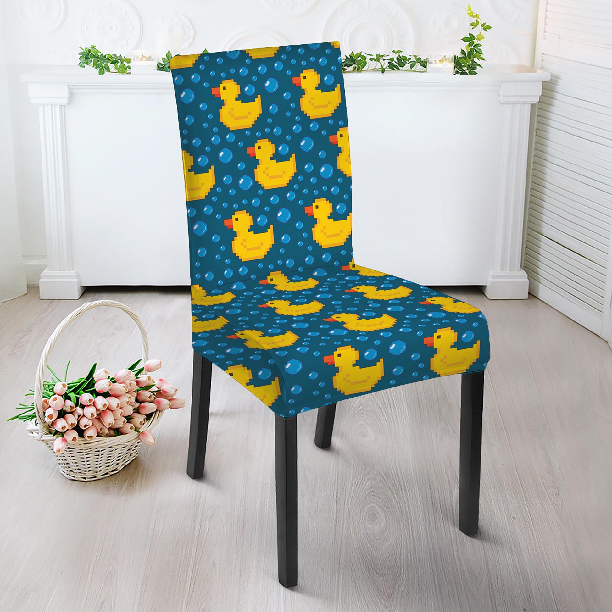 Pixel Rubber Duck Pattern Print Dining Chair Slipcover
