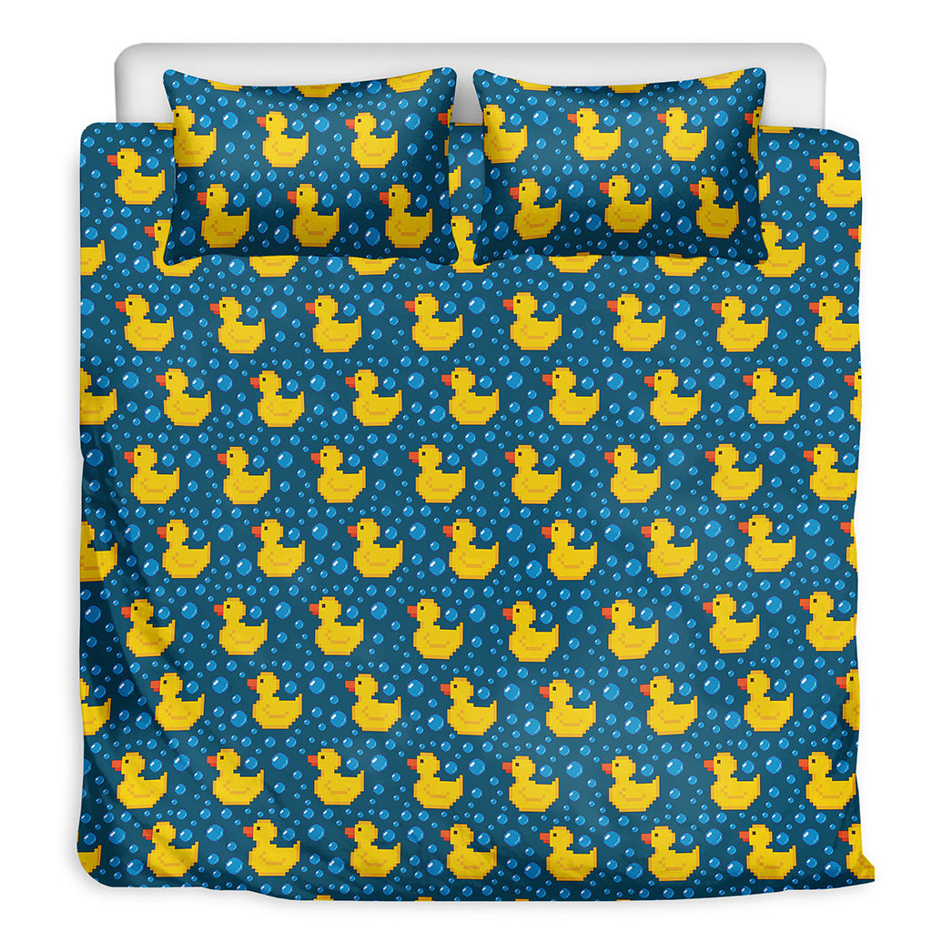Pixel Rubber Duck Pattern Print Duvet Cover Bedding Set