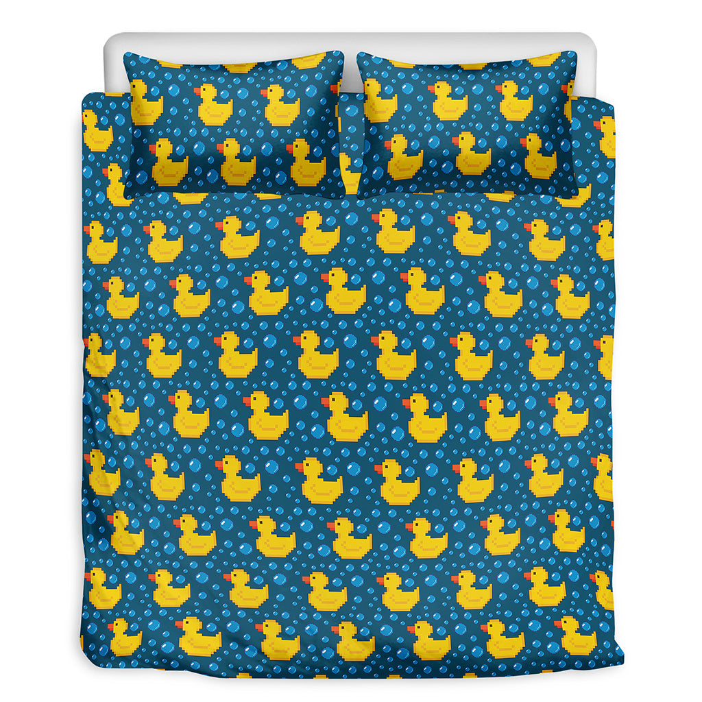 Pixel Rubber Duck Pattern Print Duvet Cover Bedding Set