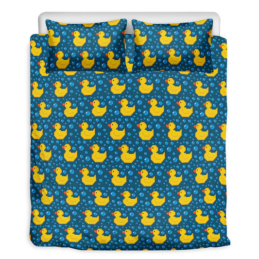 Pixel Rubber Duck Pattern Print Duvet Cover Bedding Set
