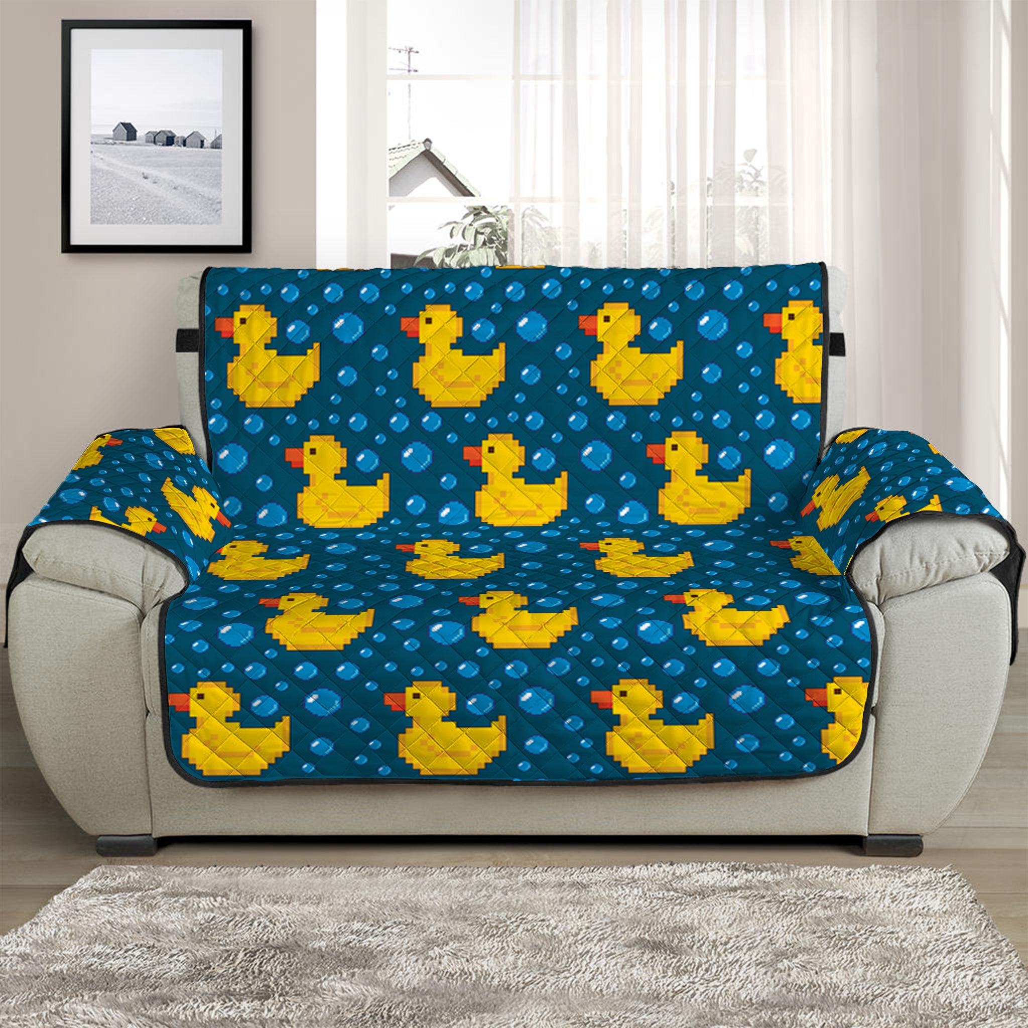 Pixel Rubber Duck Pattern Print Half Sofa Protector