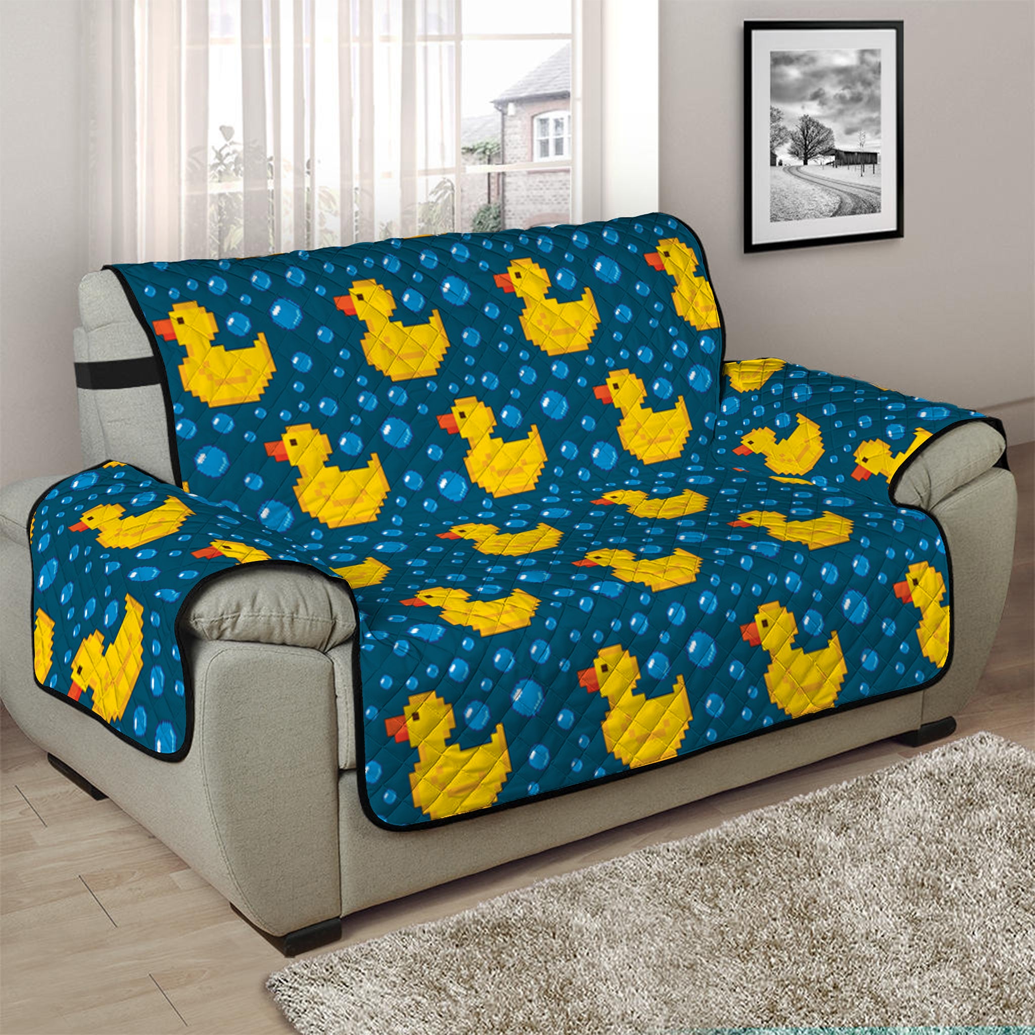 Pixel Rubber Duck Pattern Print Half Sofa Protector