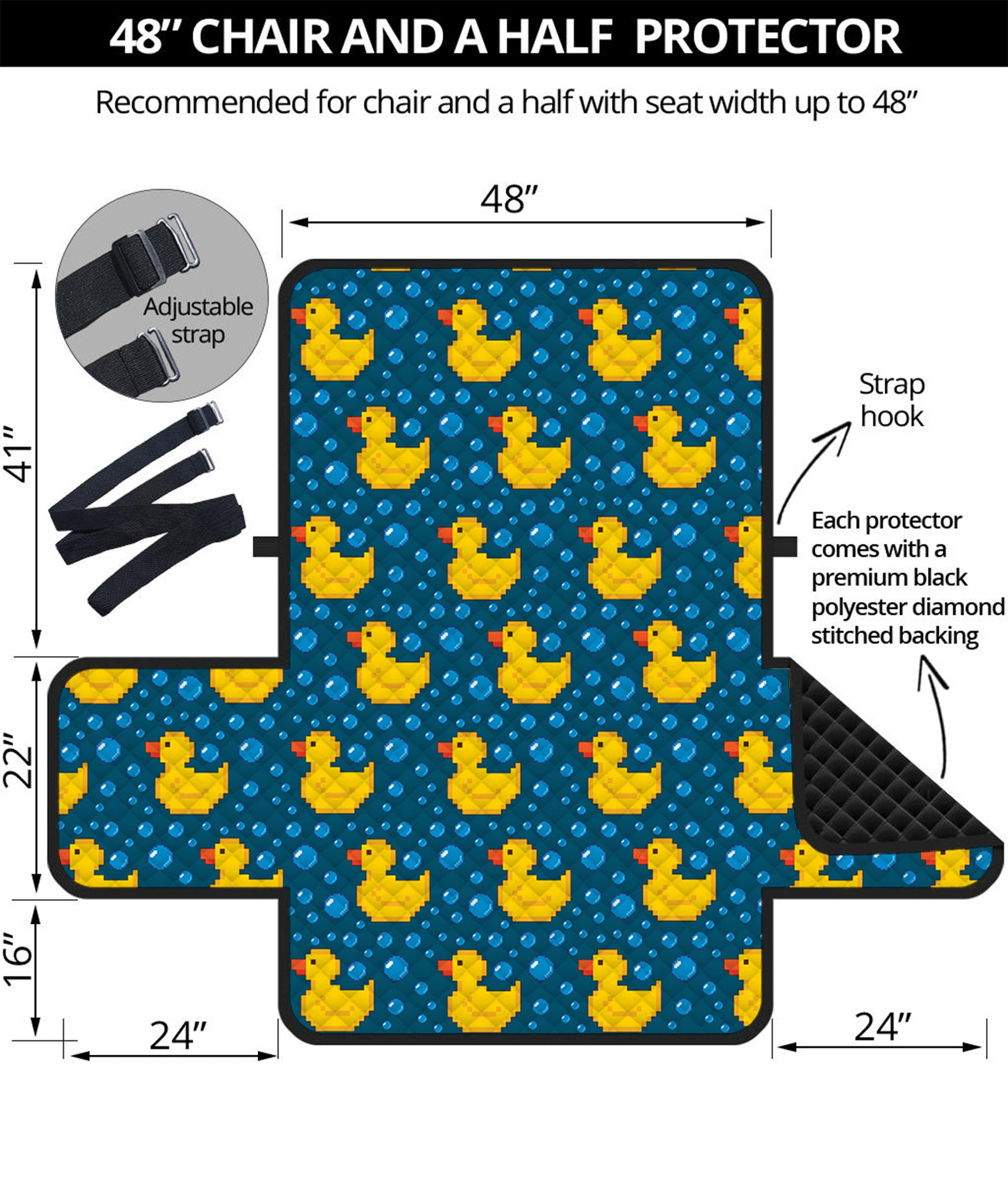 Pixel Rubber Duck Pattern Print Half Sofa Protector