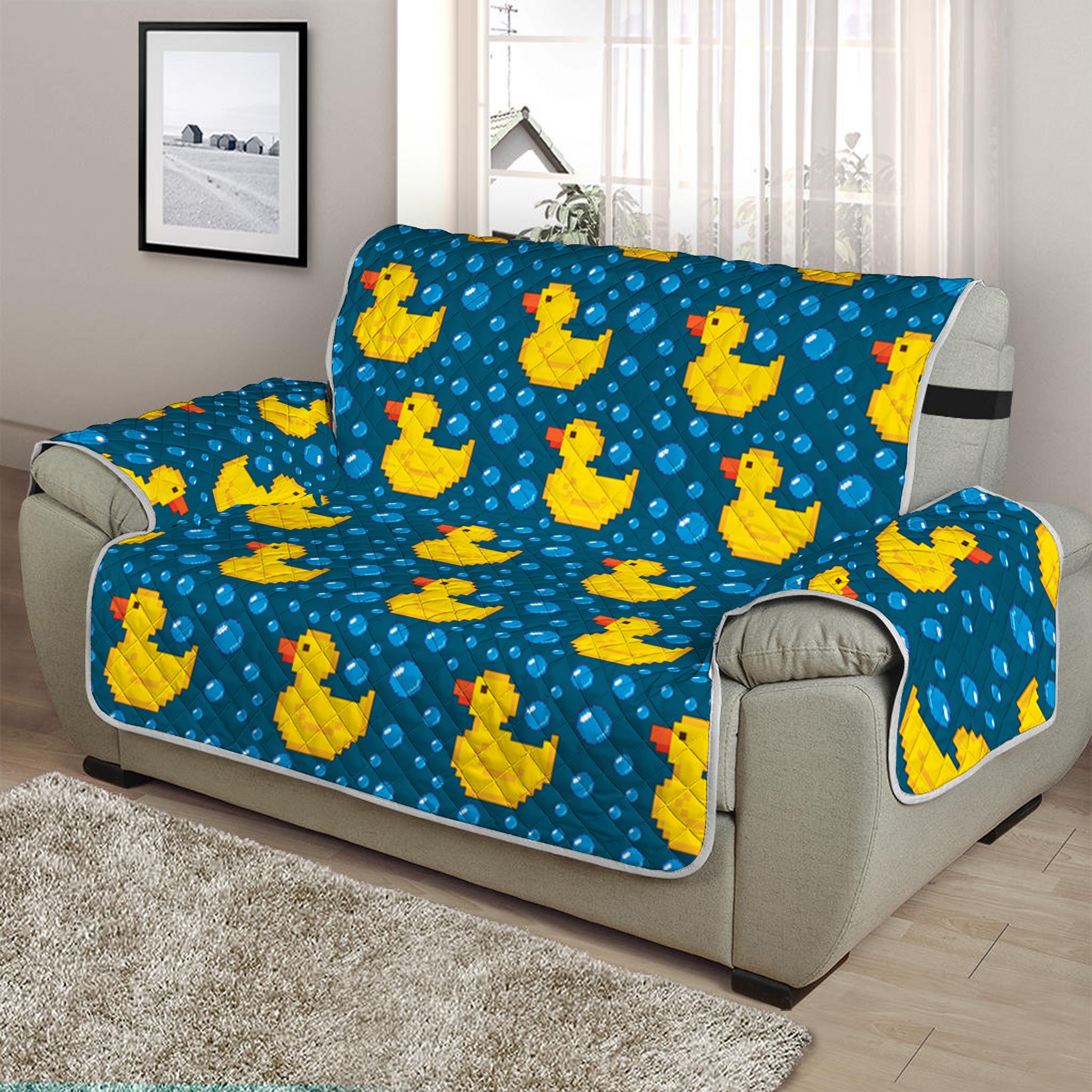 Pixel Rubber Duck Pattern Print Half Sofa Protector