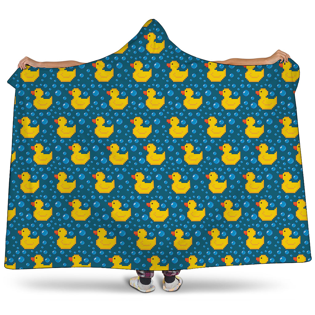 Pixel Rubber Duck Pattern Print Hooded Blanket