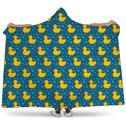 Pixel Rubber Duck Pattern Print Hooded Blanket