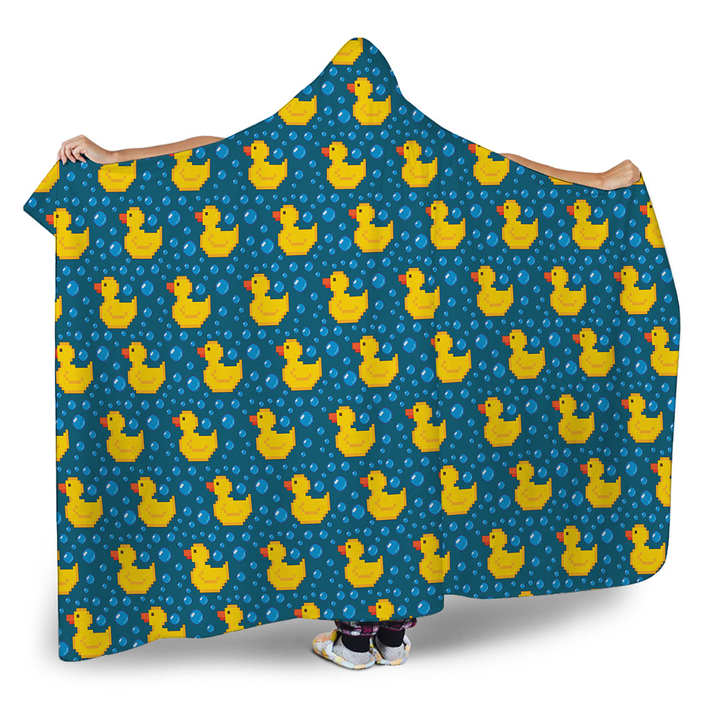 Pixel Rubber Duck Pattern Print Hooded Blanket