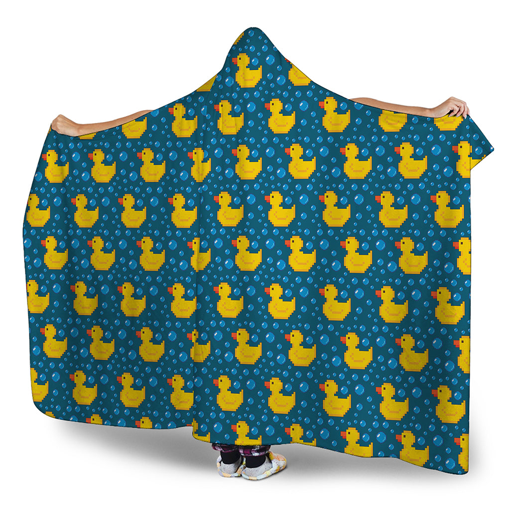 Pixel Rubber Duck Pattern Print Hooded Blanket