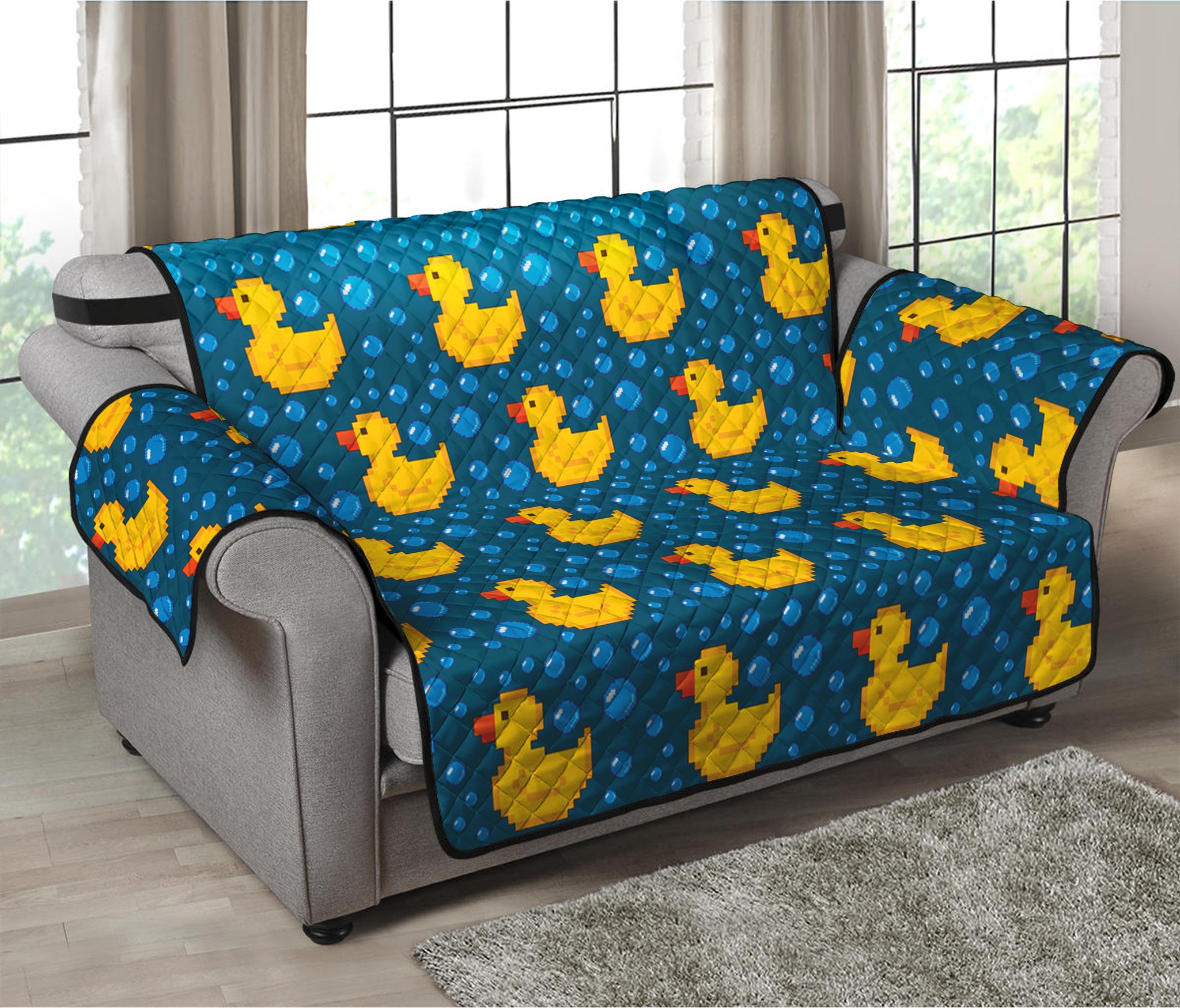 Pixel Rubber Duck Pattern Print Loveseat Protector