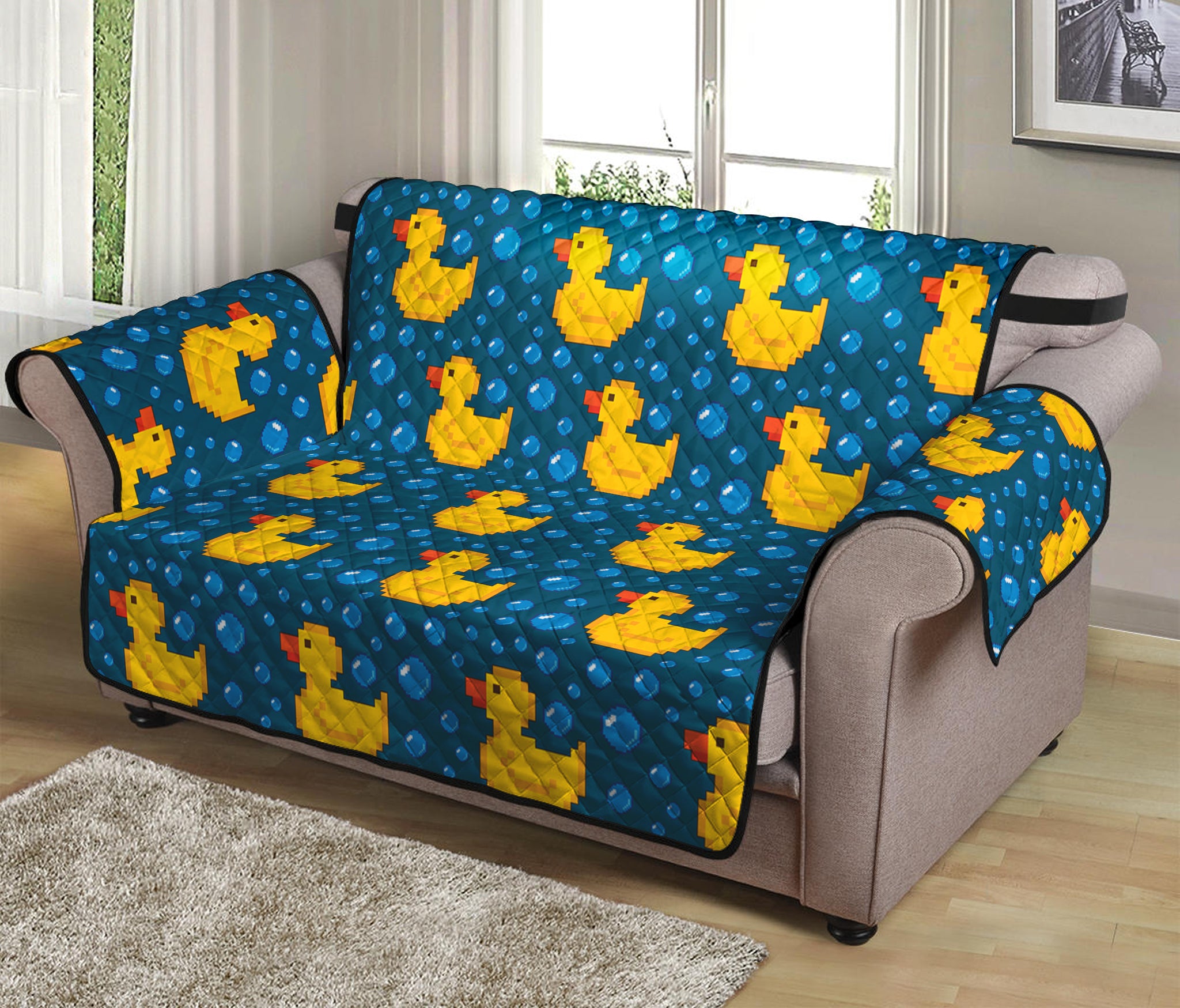 Pixel Rubber Duck Pattern Print Loveseat Protector