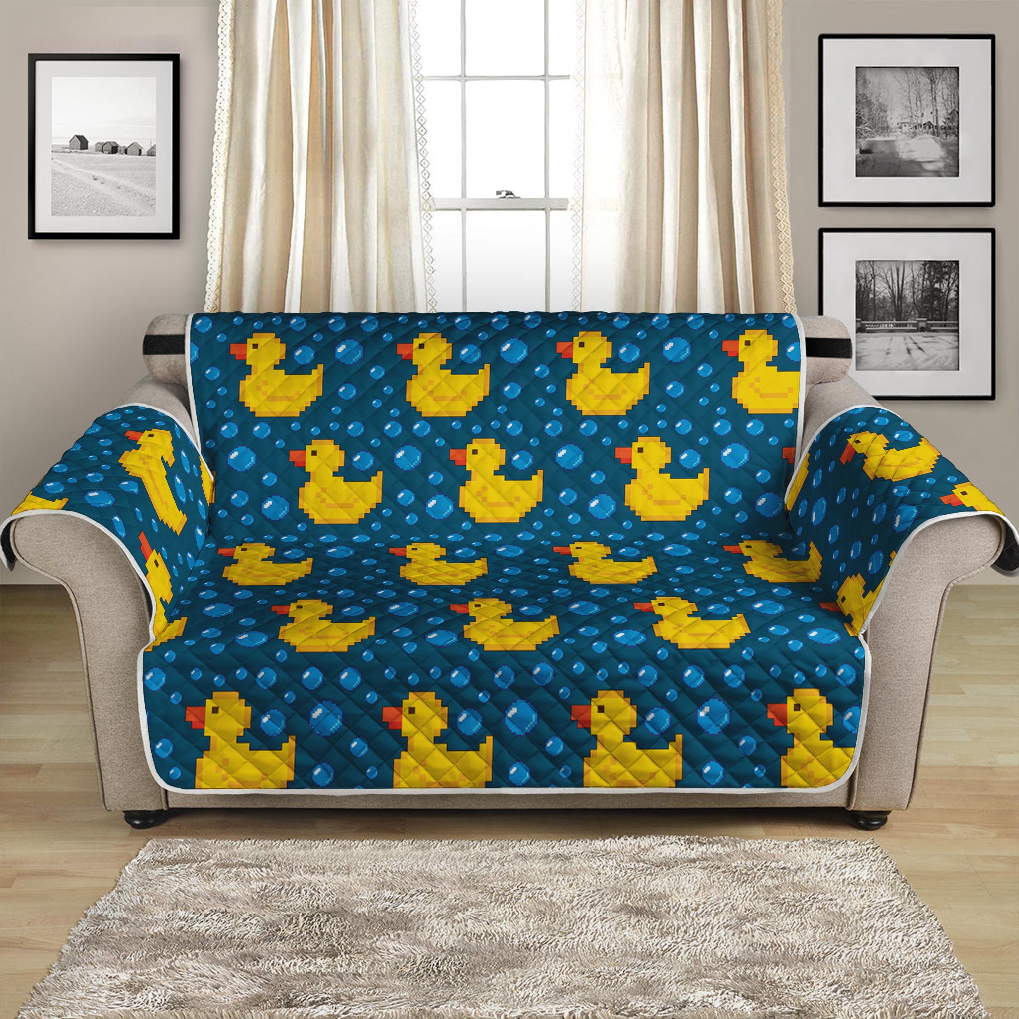 Pixel Rubber Duck Pattern Print Loveseat Protector