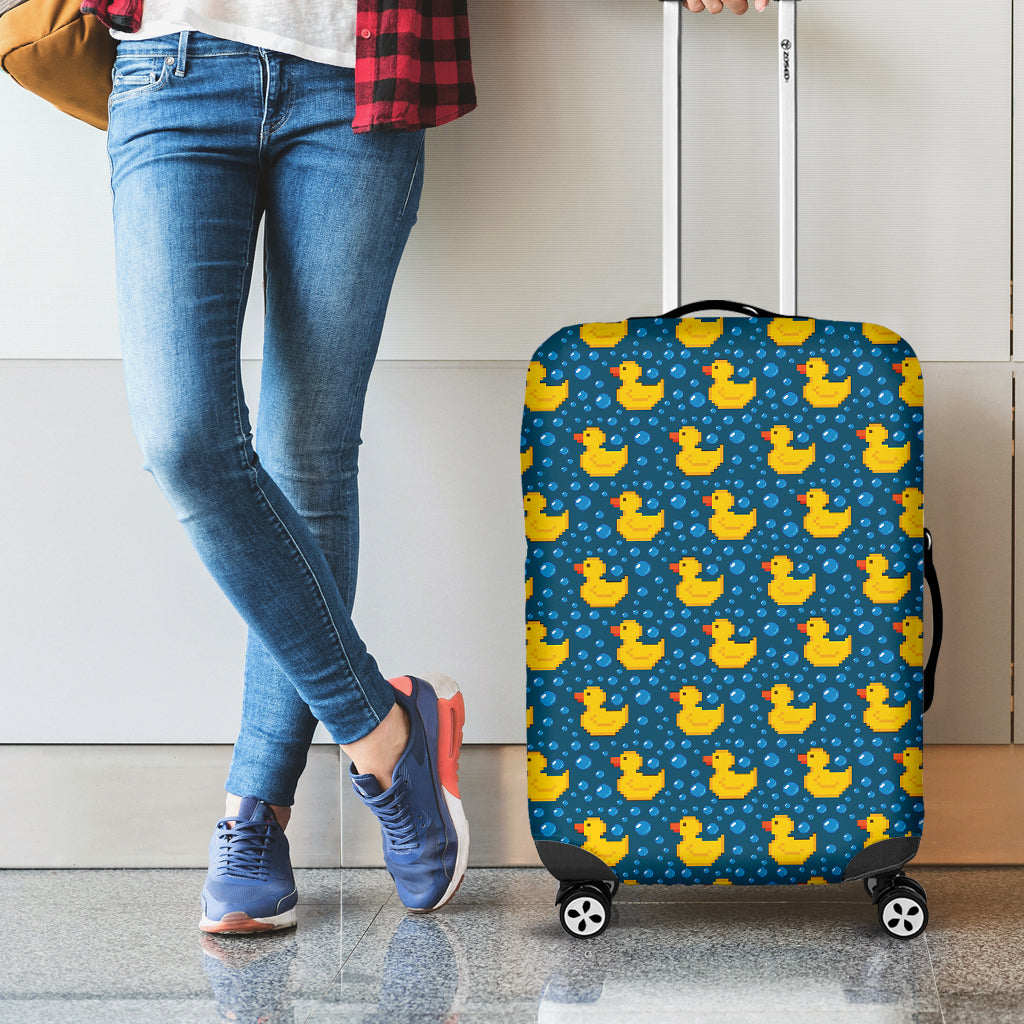 Pixel Rubber Duck Pattern Print Luggage Cover