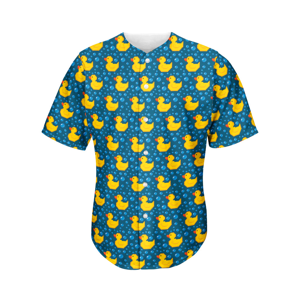 Pixel Rubber Duck Pattern Print Men's Baseball Jersey