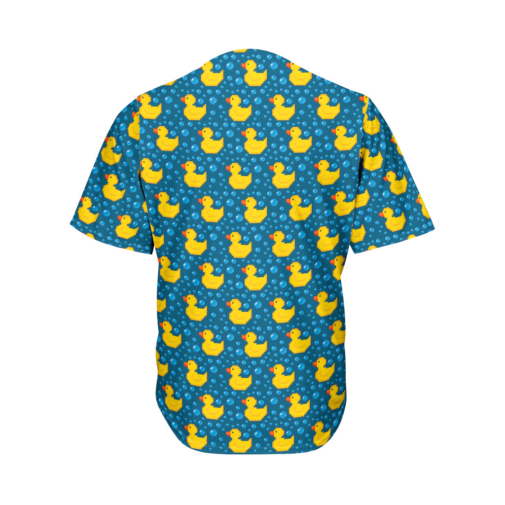 Pixel Rubber Duck Pattern Print Men's Baseball Jersey