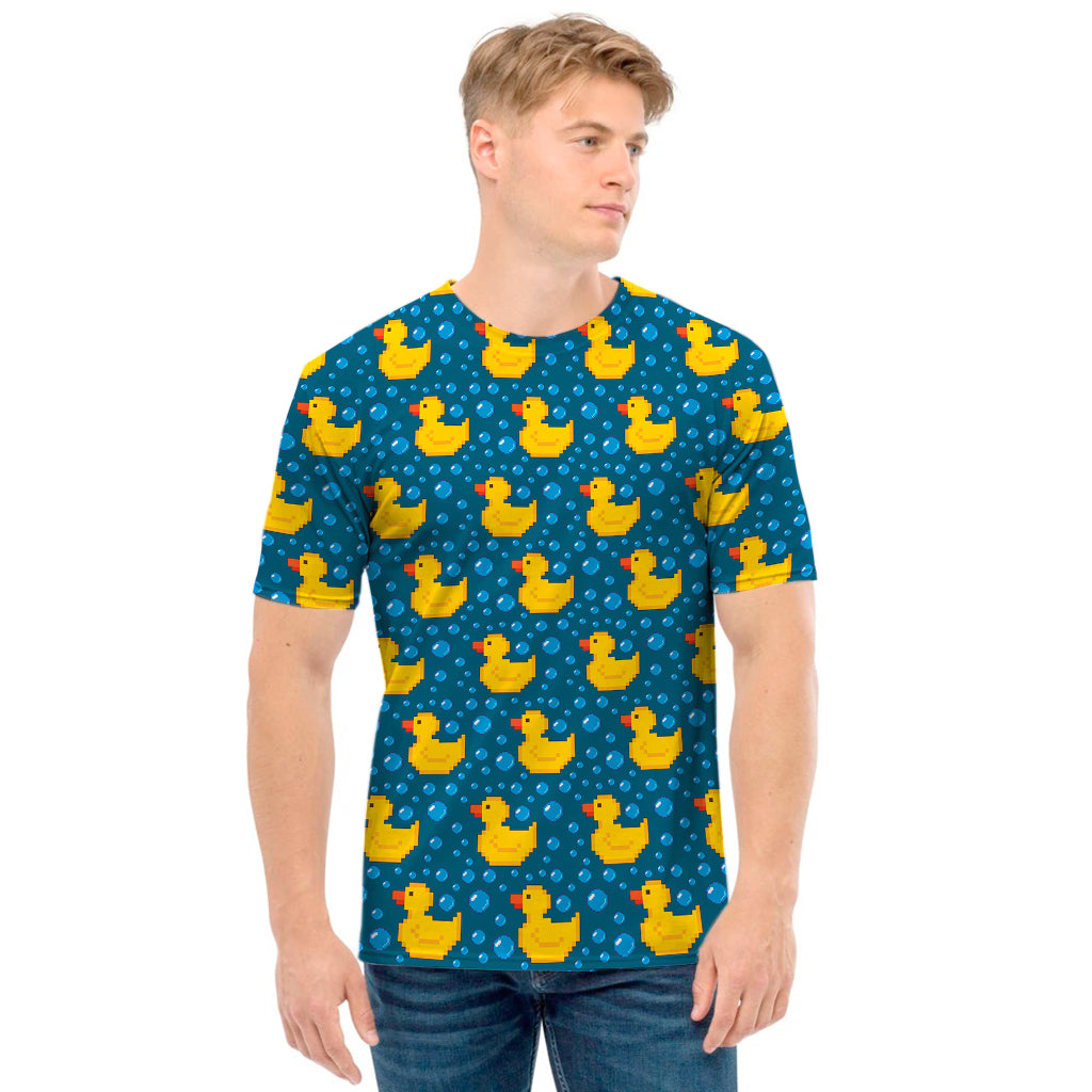 Pixel Rubber Duck Pattern Print Men's T-Shirt