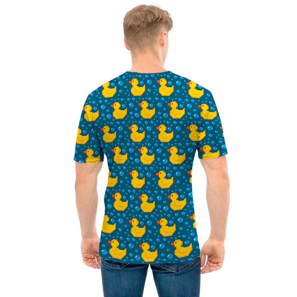 Pixel Rubber Duck Pattern Print Men's T-Shirt