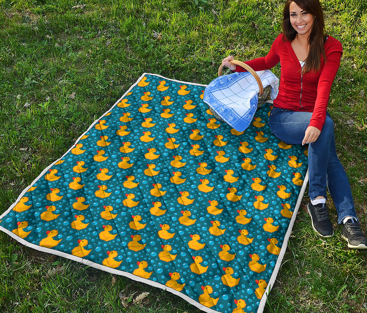 Pixel Rubber Duck Pattern Print Quilt