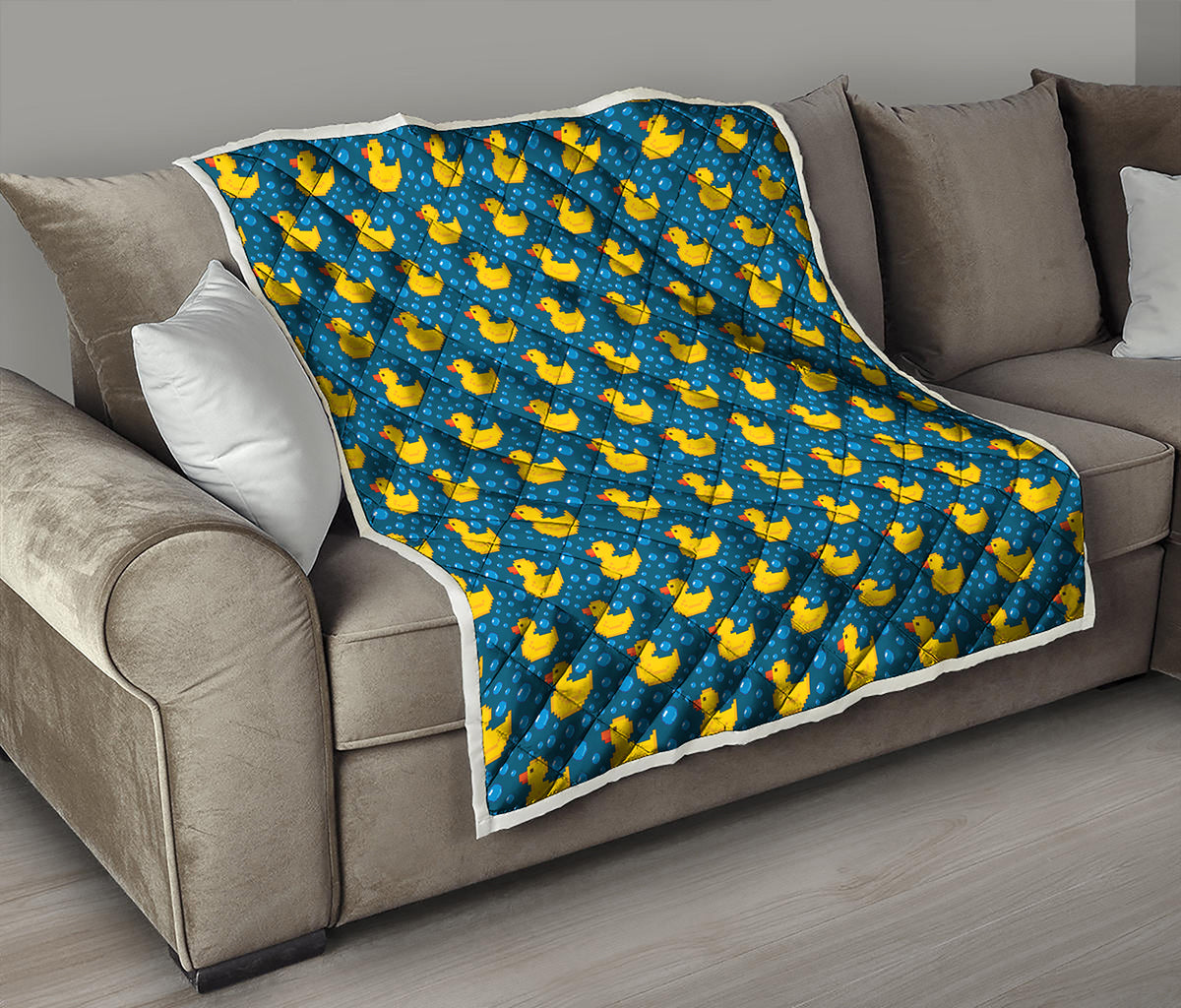 Pixel Rubber Duck Pattern Print Quilt