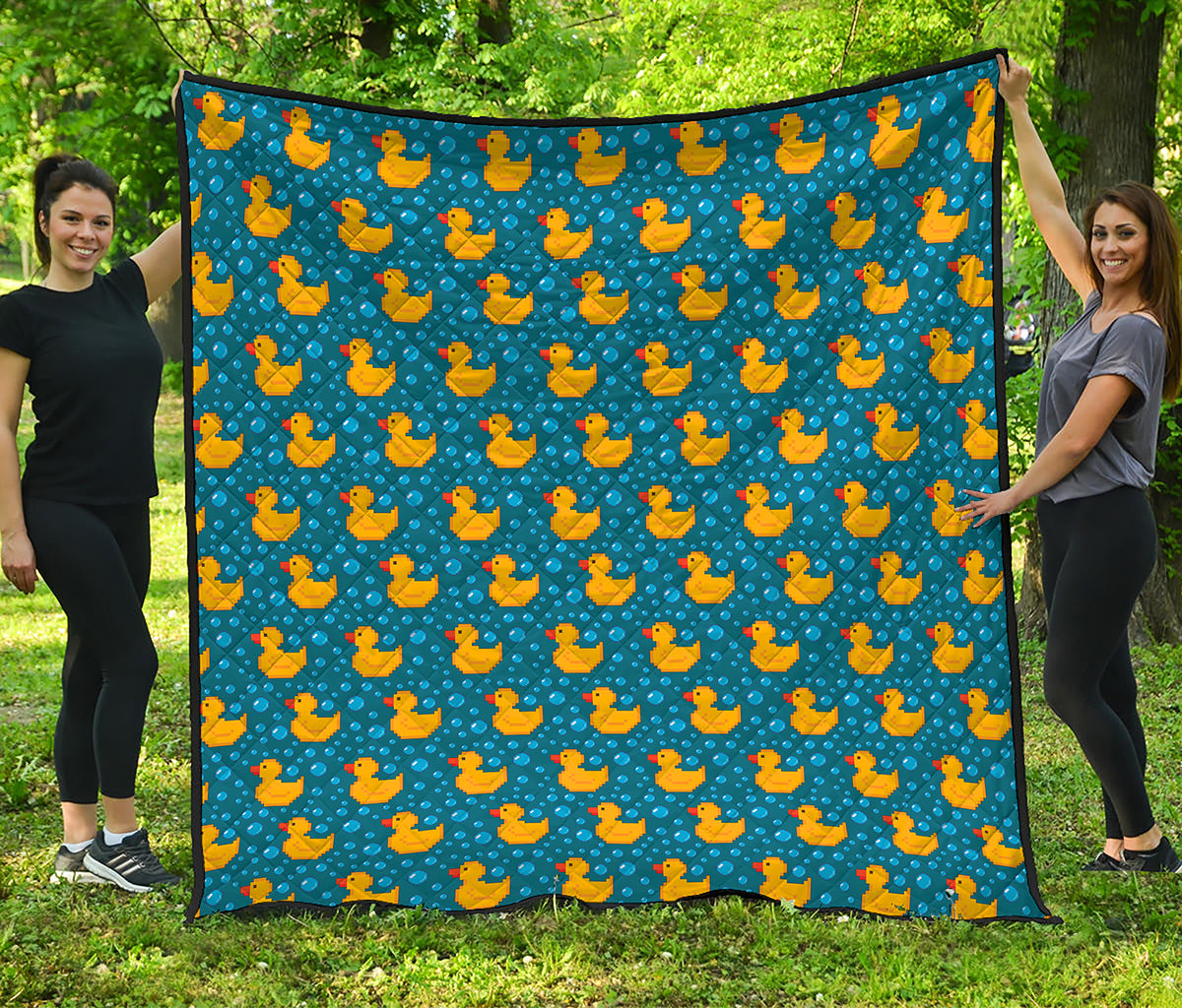 Pixel Rubber Duck Pattern Print Quilt