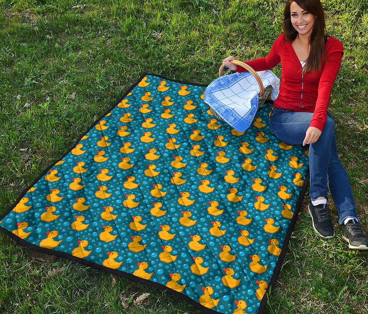 Pixel Rubber Duck Pattern Print Quilt