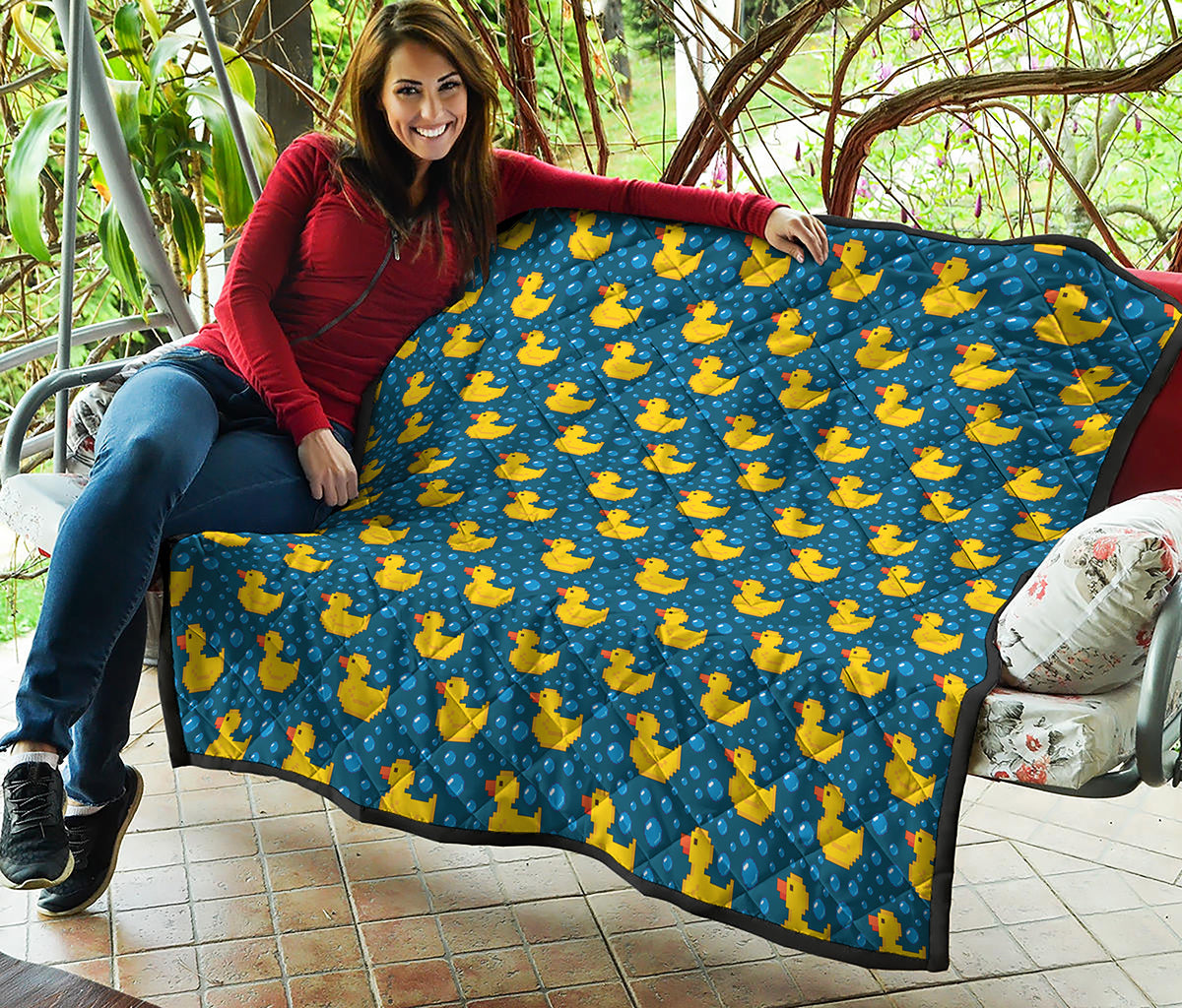 Pixel Rubber Duck Pattern Print Quilt